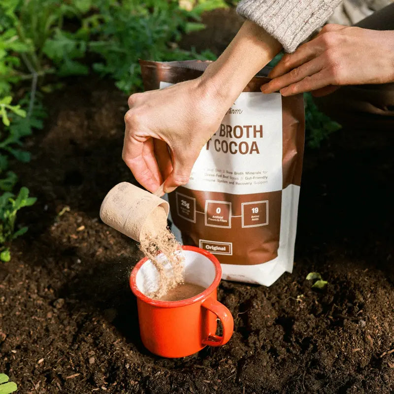 Bone broth hot cocoa product and daily routine